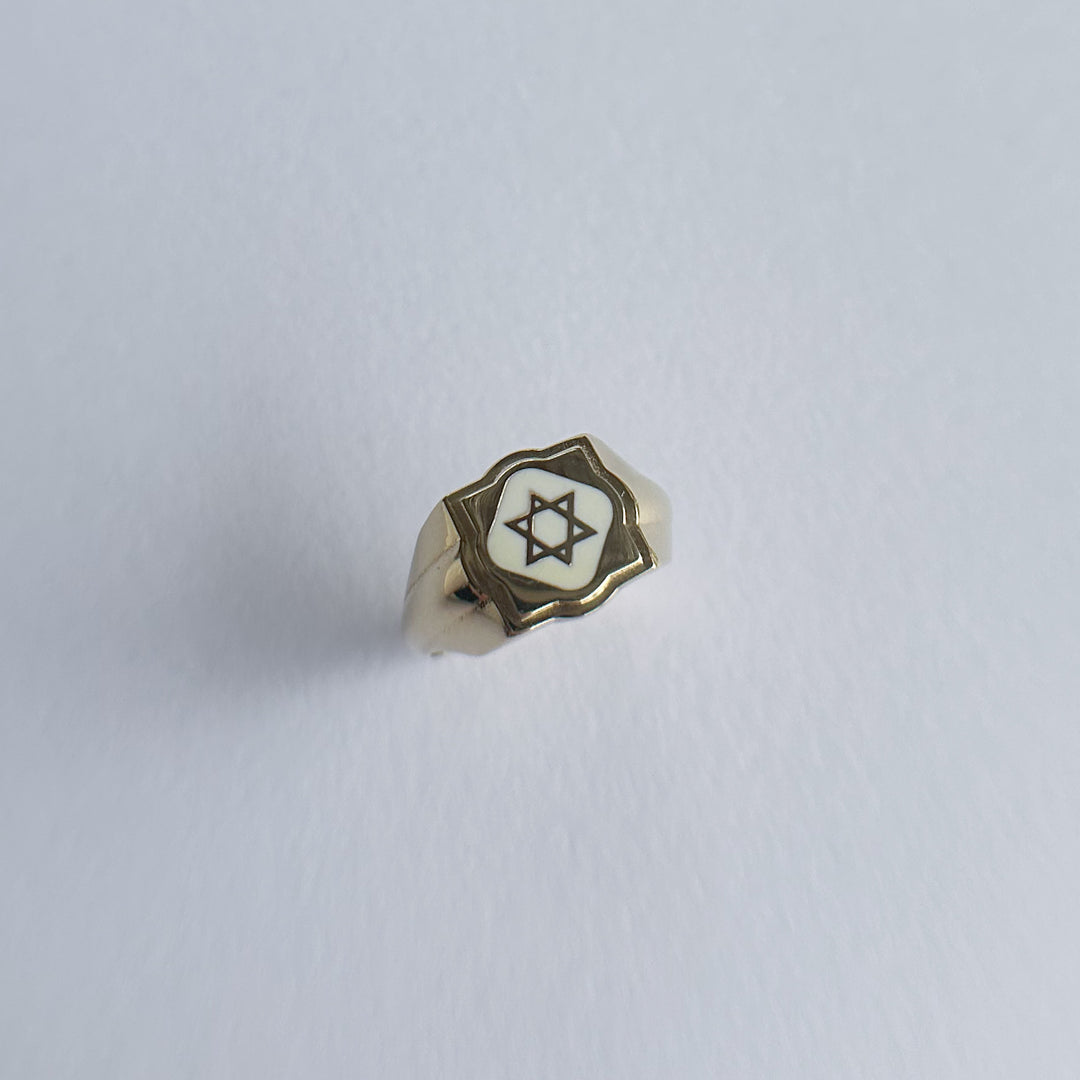 טבעת ראשל משולבת אמייל, זהב 14 קראט