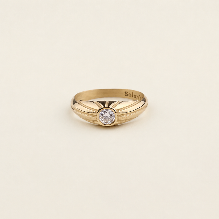 טבעת סוליי משובצת יהלום, זהב 14 קראט